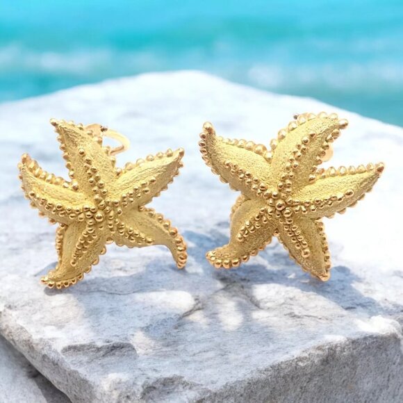 Authentic! Vintage Tiffany & Co Starfish 18k Yellow Gold Large Earrings - Picture 2 of 9